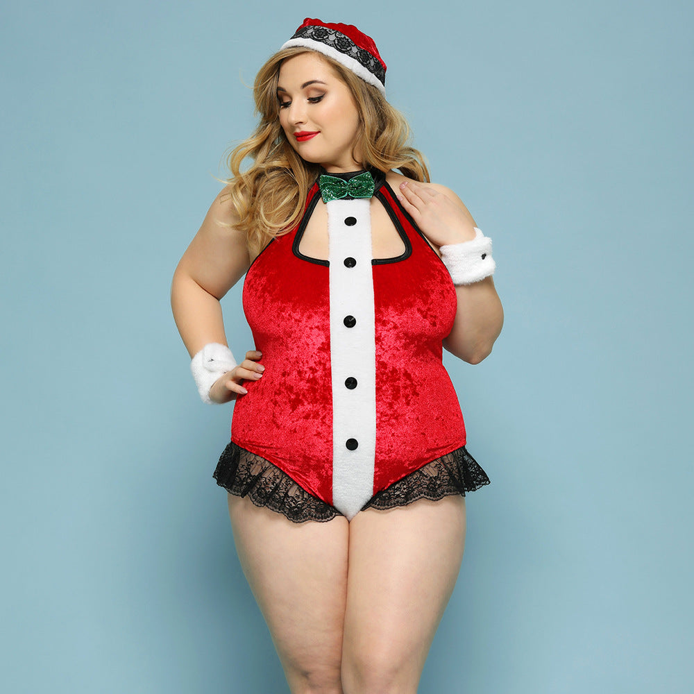 Plus Size Christmas Red One-Piece Lingerie - Plus Size XL-4XL - View 3