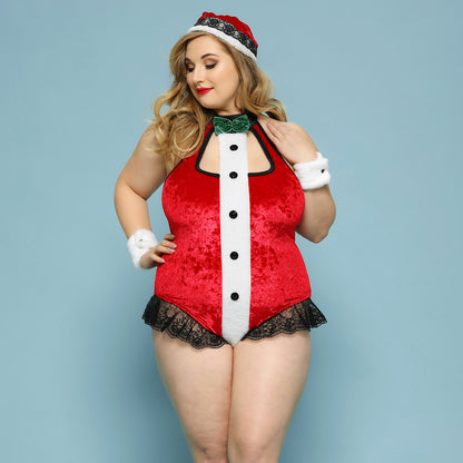 Plus Size Christmas Red One-Piece Lingerie - Plus Size XL-4XL - View 3