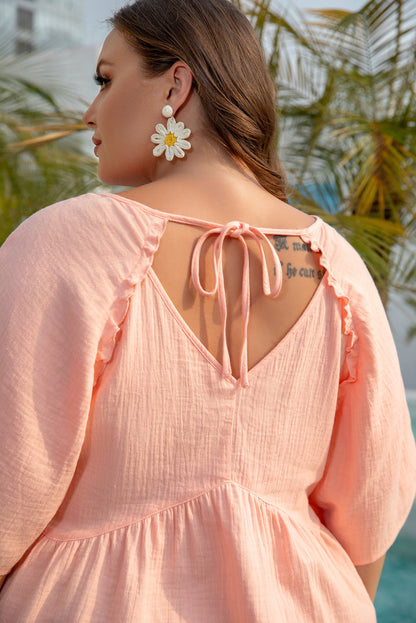 Plus Size Textured Wide Short Sleeve Babydoll Blouse - Plus Size XL-4XL - View 6