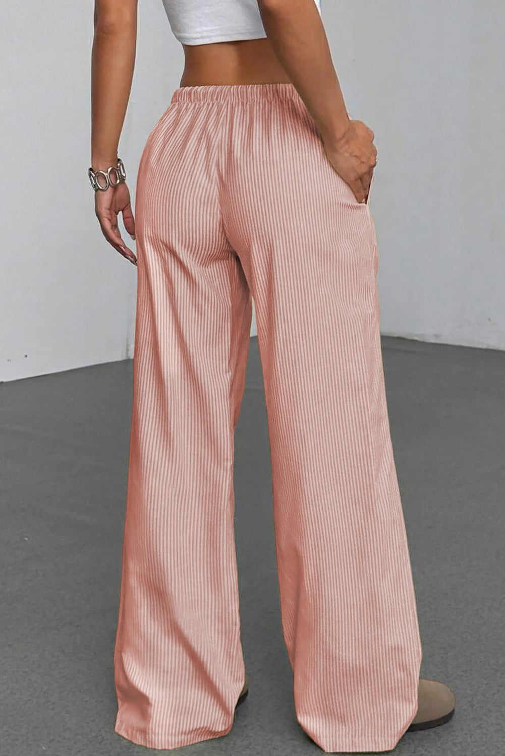 Plus Size Pink Stripe Drawstring Loose Pants