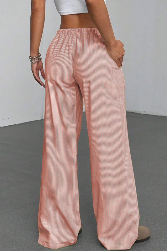 Plus Size Pink Stripe Drawstring Loose Pants