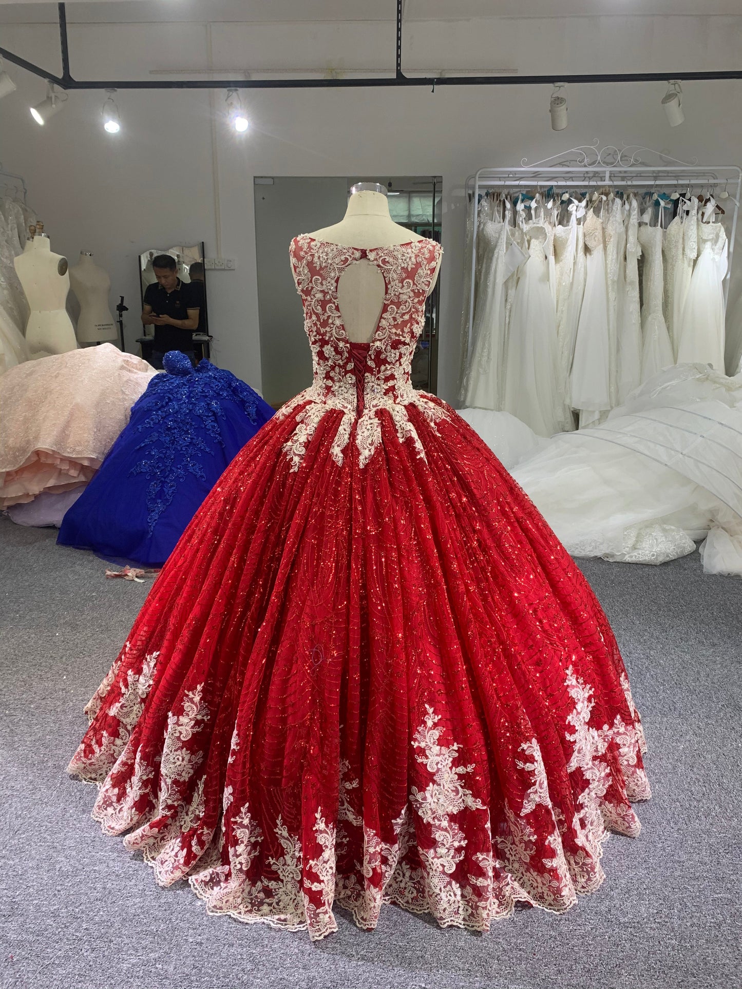 Lace up red dress floor length ball gown - Plus Size Clothing