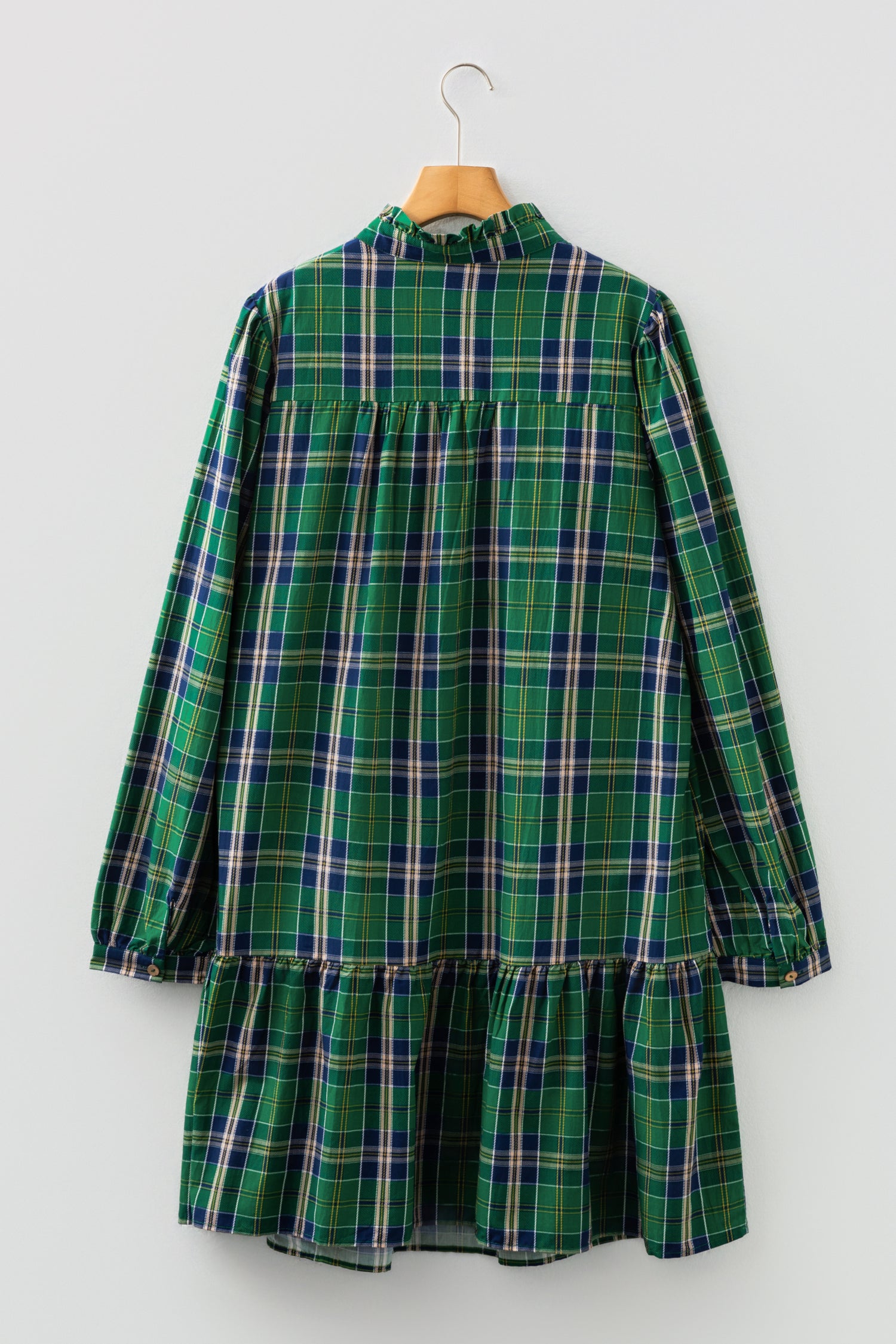 Plus Size Green Plaid Long Sleeve Notched Neck Shift Mini Dress - Plus Size XL-4XL - View 3