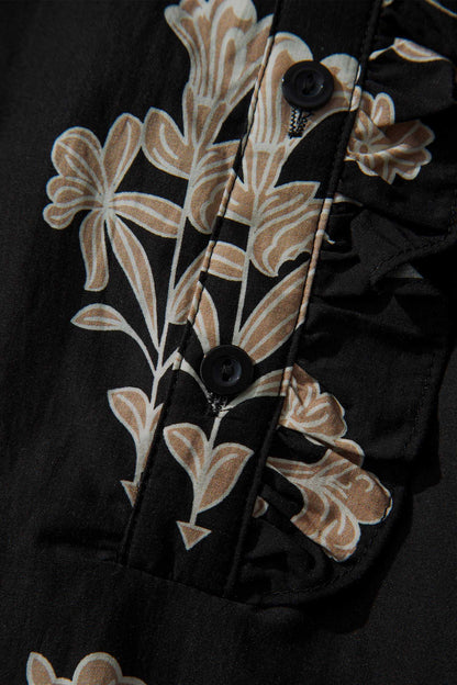 Plus Size Floral Print Frilled Collar Maxi Dress - Plus Size XL-4XL - View 8