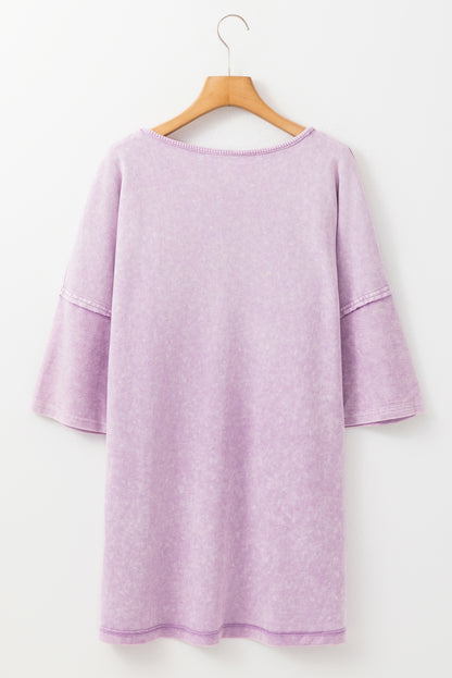 Plus Size Mineral Wash Drop Sleeve Patchwork Tee