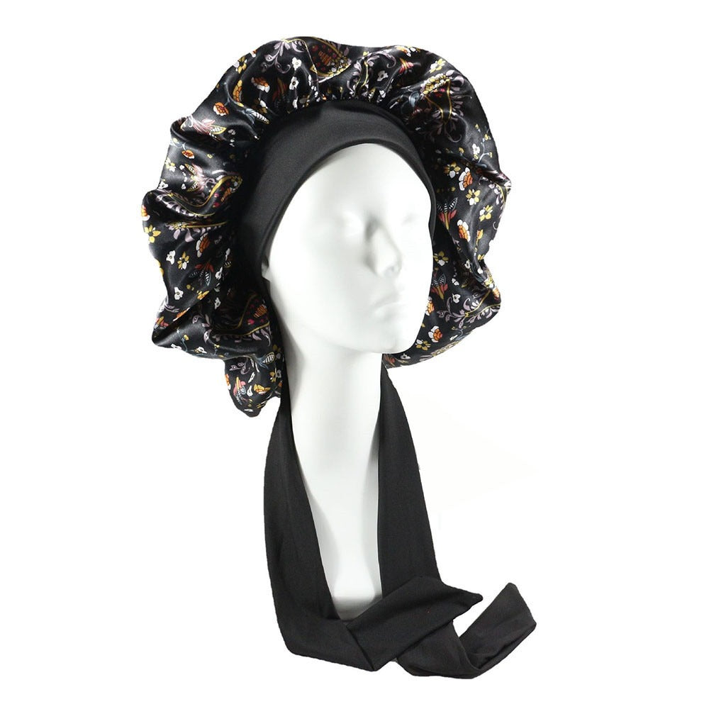 Laced Sleeping Cap Simulation Silk Home Hat Moon Cap Long Hair Care Silk Sleeping Cap Maternity Cap - Plus Size Clothing