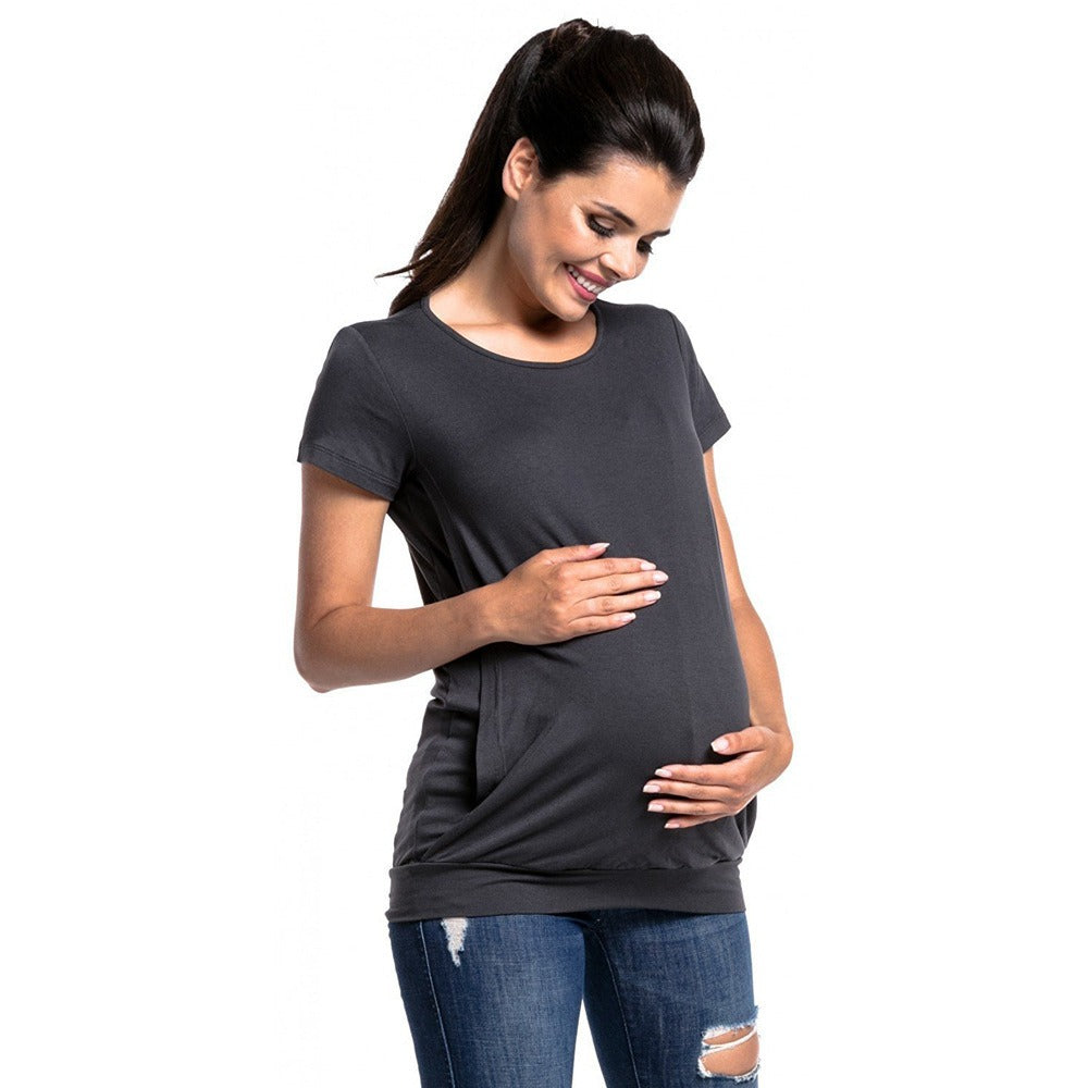 Plus Size Maternity Short Sleeve Nursing T-Shirt
