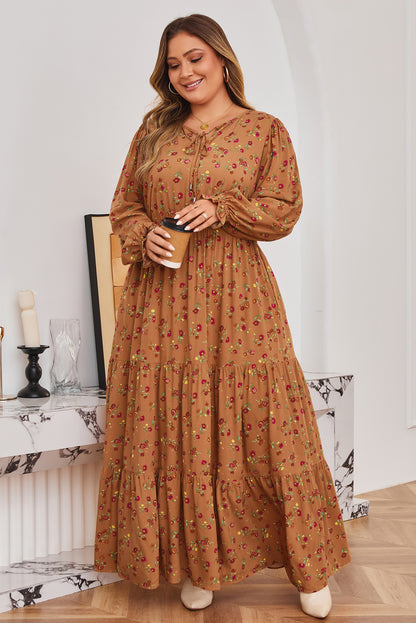 Plus Size Floral Split V Neck Ruffled Tiered Maxi Dress - Plus Size XL-4XL - View 8