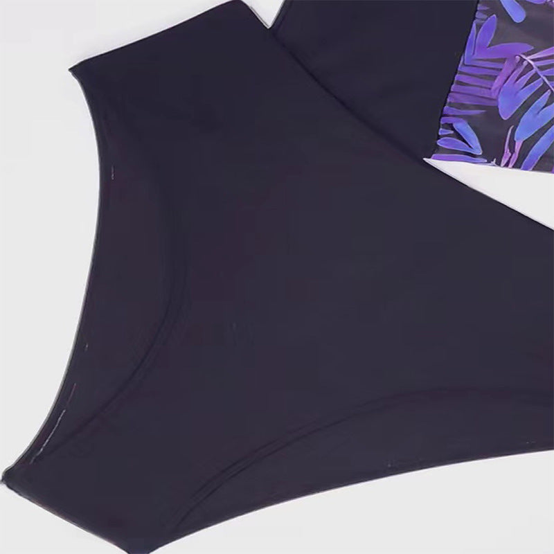 Plus Size Leaf Print Zipper Bikini Bottoms