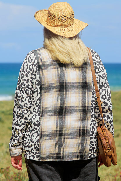 Plus Size Plaid Leopard Patchwork Button Up Shacket - Plus Size XL-4XL - View 2