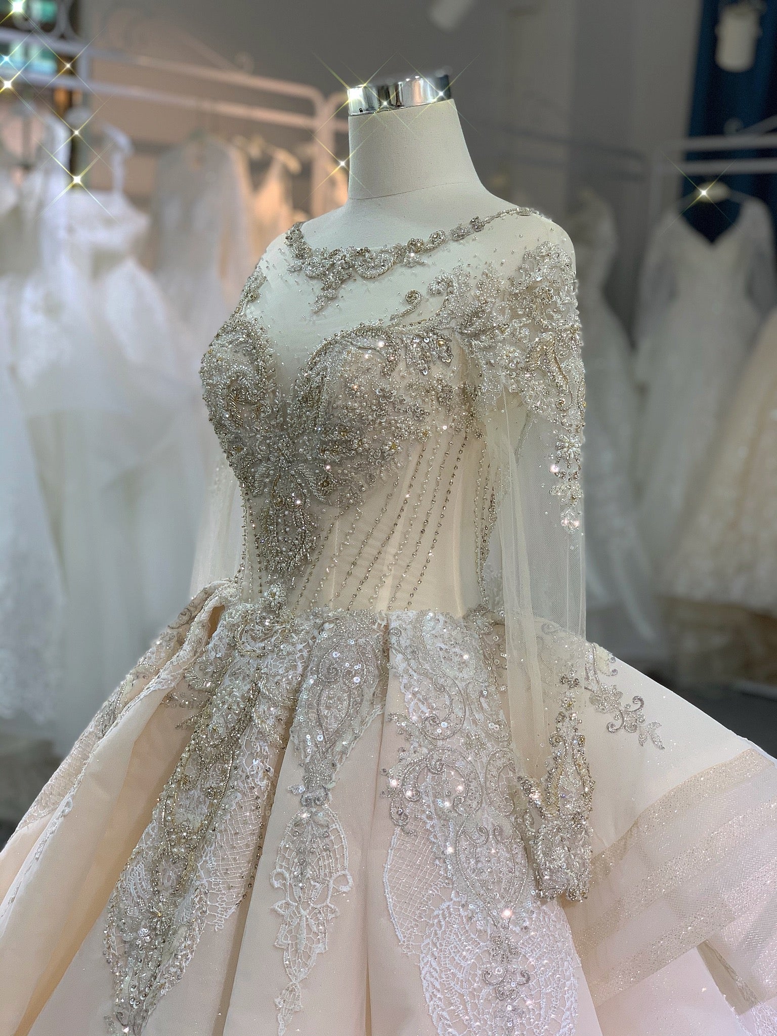 Beadings wedding dress with cathedral train - Plus Size Clothing