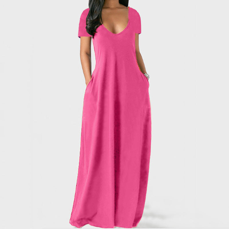 Plus Size V-Neck Short Sleeve Maxi Dress