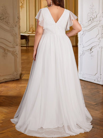 Plus Size Wedding Dress V-Neck Gown - Plus Size XL-4XL - View 3