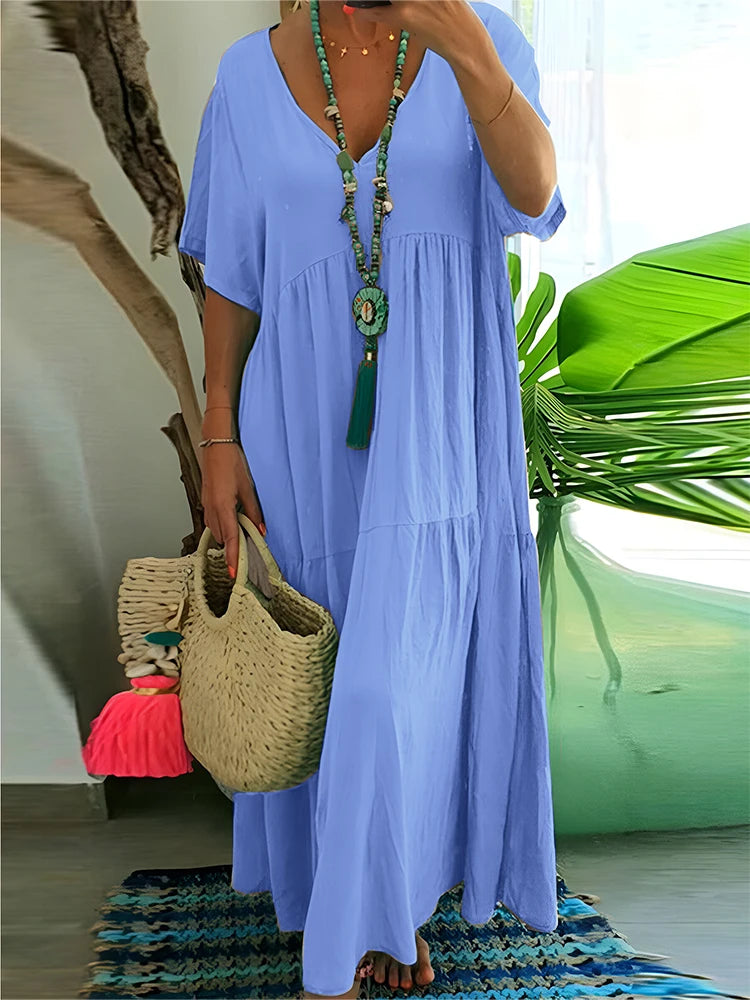 Plus Size Casual Loose V-Neck Long Dress
