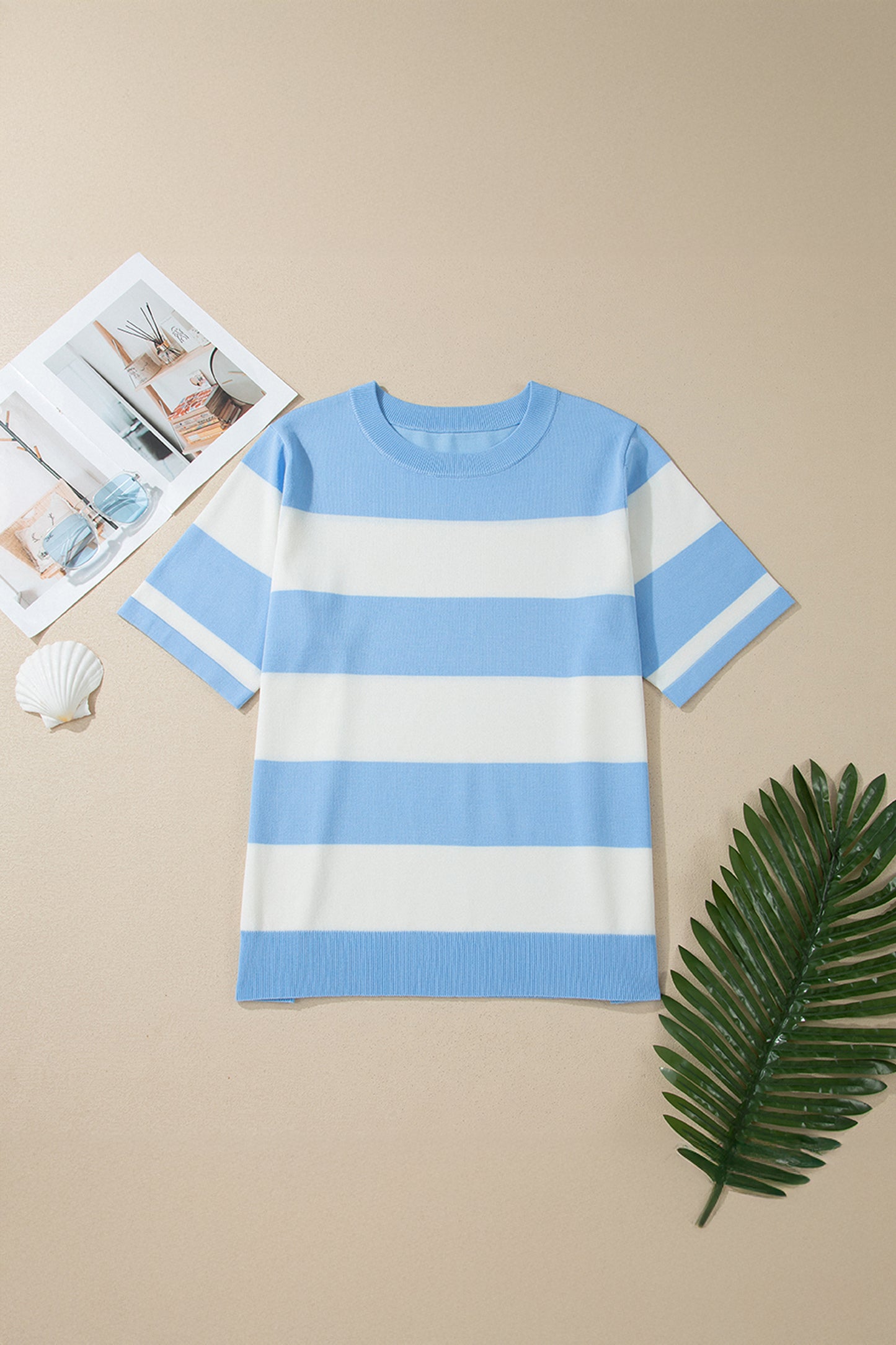 Plus Size Striped Colorblock Short Sleeve Sweater