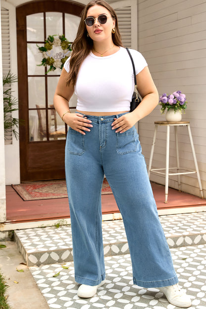 Plus Size Textured Wide Leg Denim Jeans - Plus Size XL-4XL - View 5