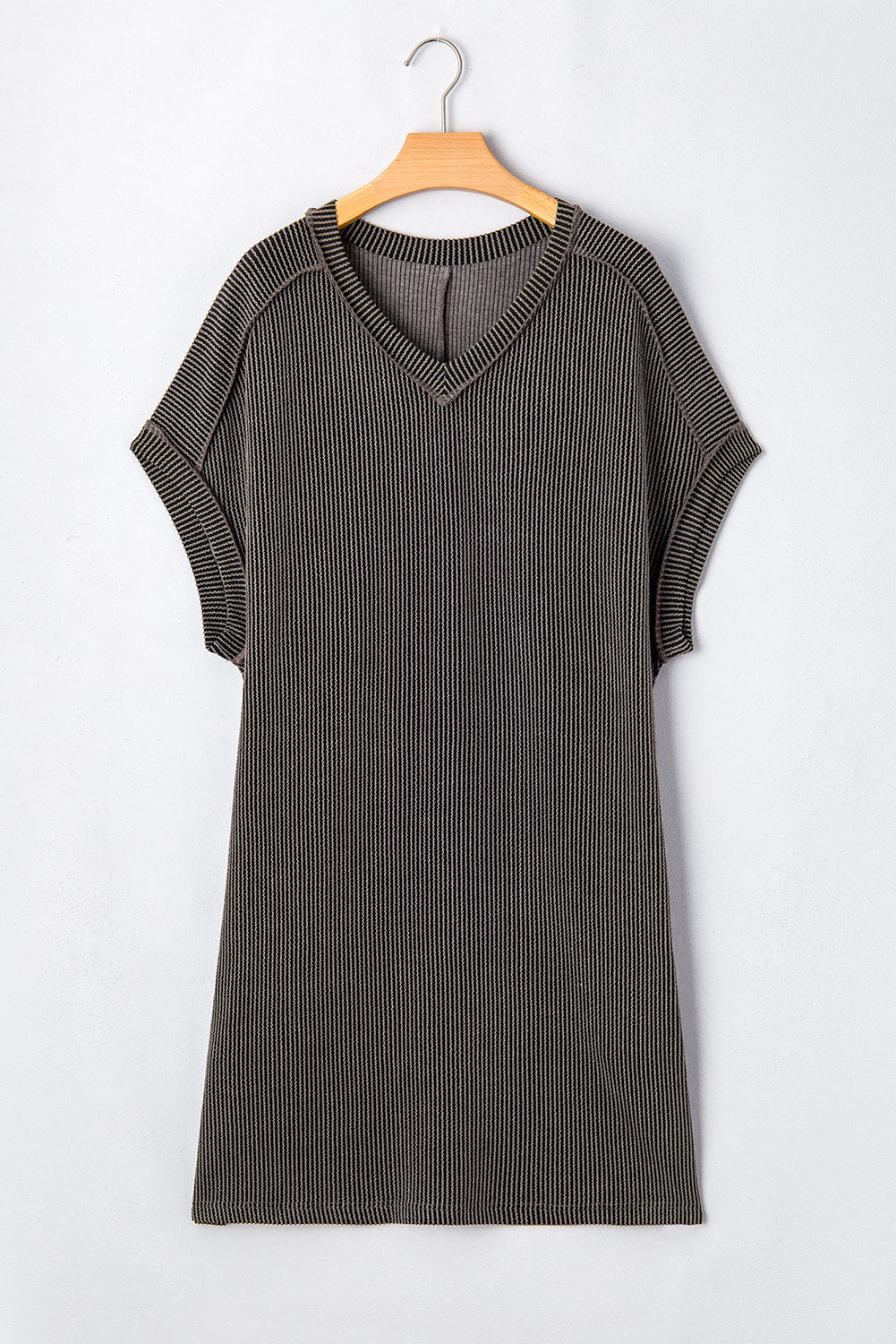 Plus Size Corded V Neck T Shirt Dress with Pockets - Plus Size XL-4XL - View 6