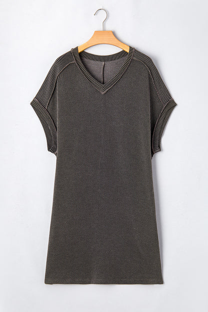 Plus Size Corded V Neck T Shirt Dress - Plus Size XL-4XL - View 6