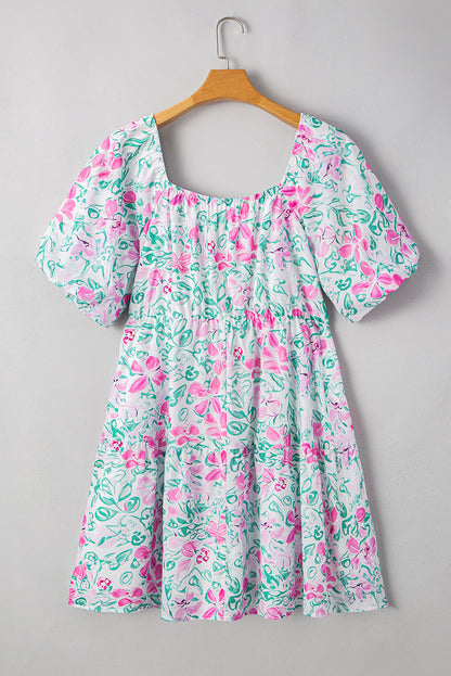 Plus Size Floral Ric-rac Trim Square Neck Mini Dress