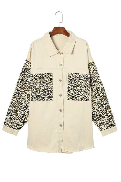 Plus Size Leopard Print Denim Jacket - Plus Size XL-4XL - View 15