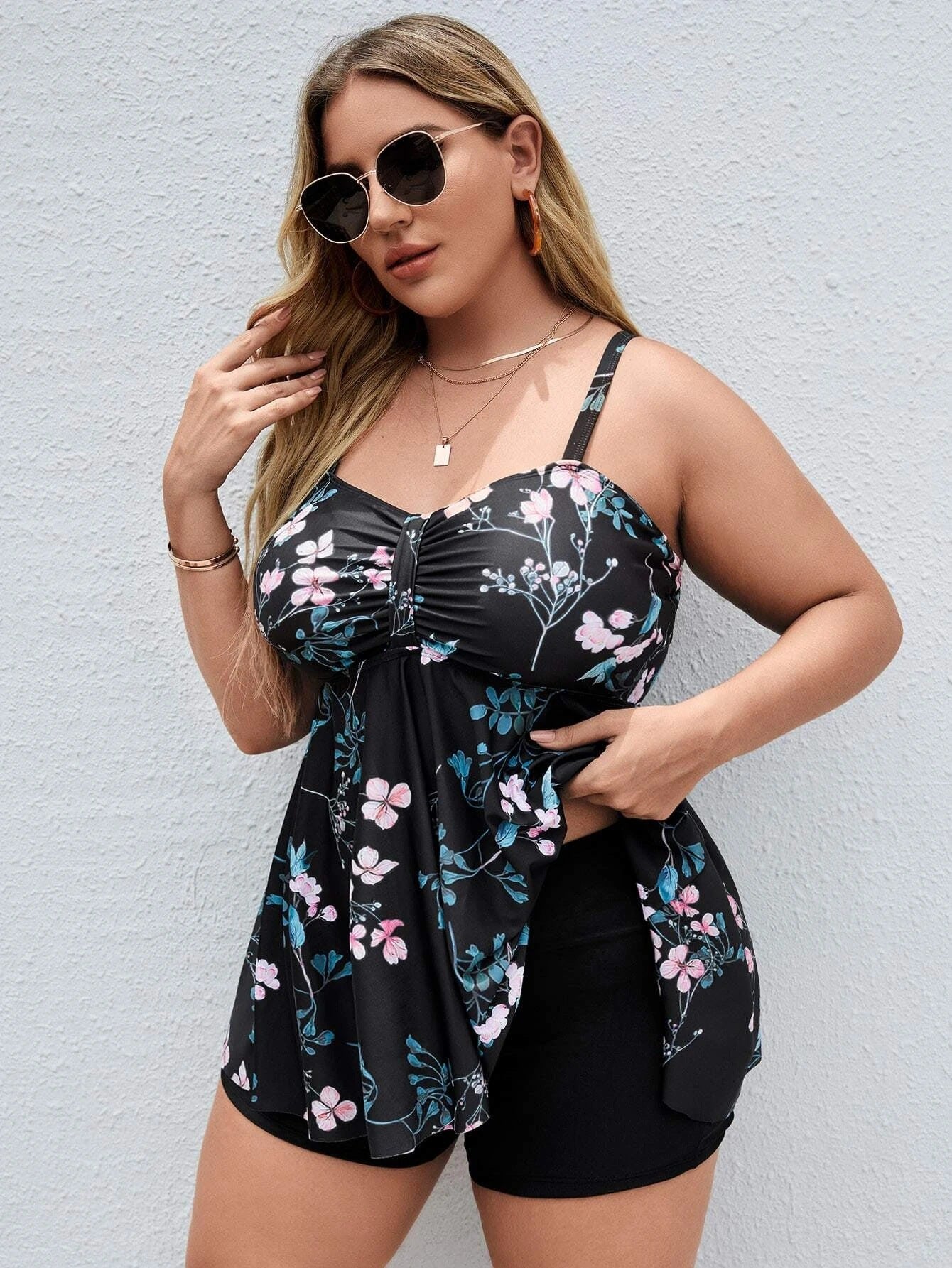 Plus Size Floral Two-Piece Bikini Swimwear
