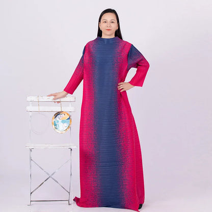 Plus Size Multicolor Geometric Print Long Sleeve Dress
