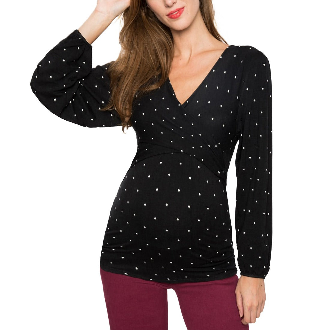 Plus Size Maternity Deep V-Neck Long Sleeve Breastfeeding Top