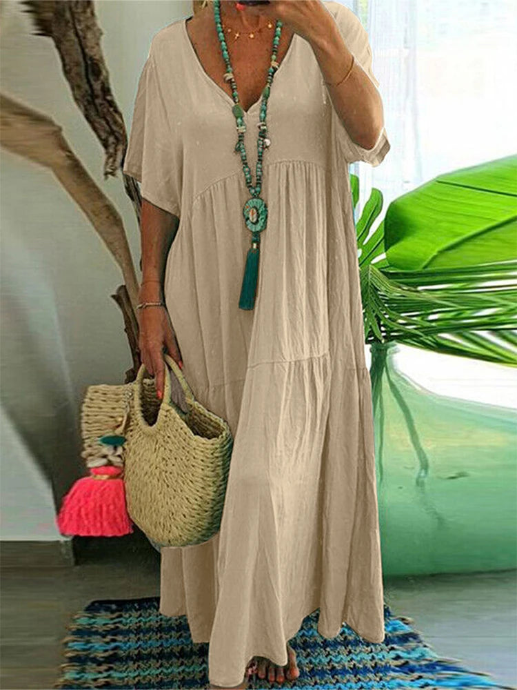 Plus Size Casual Loose V-Neck Long Dress