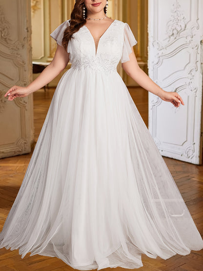 Plus Size Wedding Dress V-Neck Gown - Plus Size XL-4XL - View 2
