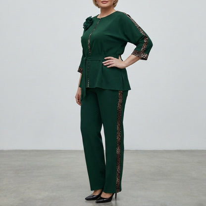 Plus Size Elegant Patchwork Casual Pant Set