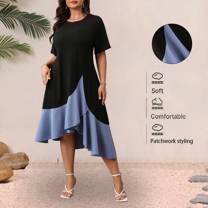 Plus Size Color Block A-Line Dress - Plus Size XL-4XL - View 1