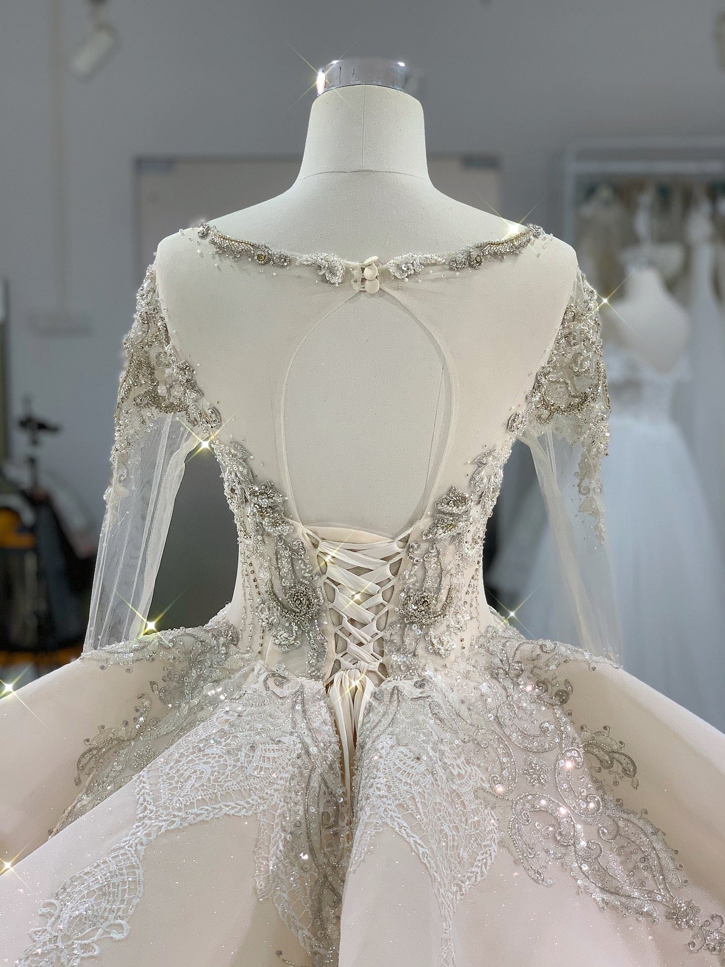 Beadings wedding dress with cathedral train - Plus Size Clothing