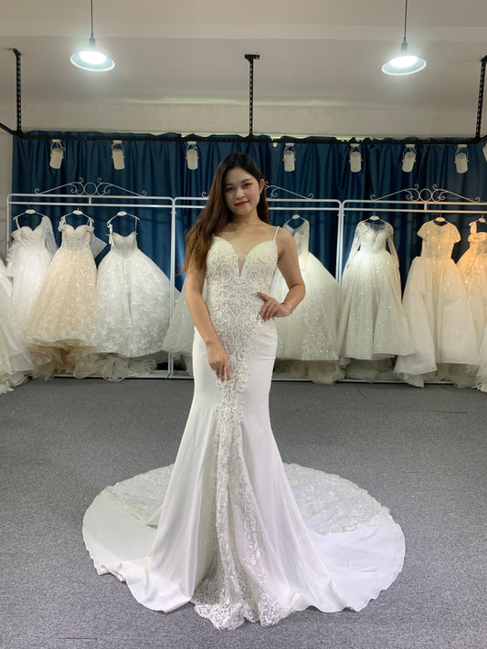 Plus Size Spaghetti Strap Mermaid Wedding Dress - Plus Size XL-4XL