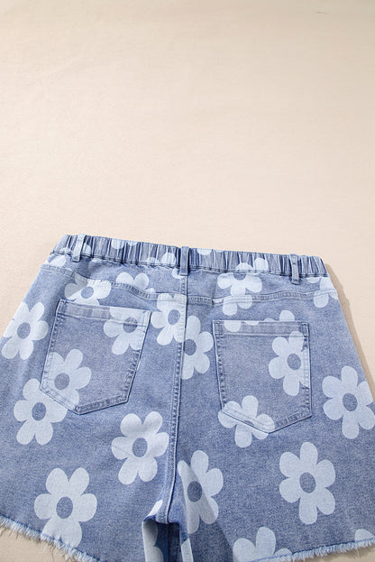 Plus Size Blue Floral High Waist Denim Shorts - Plus Size XL-4XL - View 8