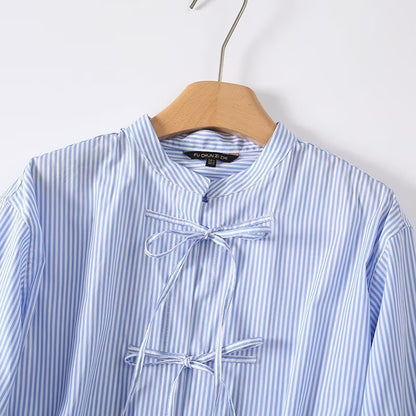Plus Size Striped Long Sleeve Polo Shirt