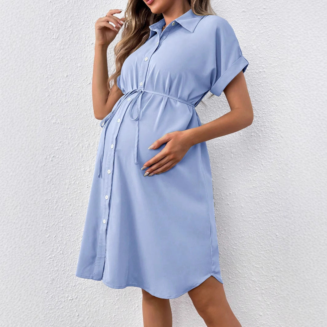 Plus Size Maternity Button Casual Midi Dress