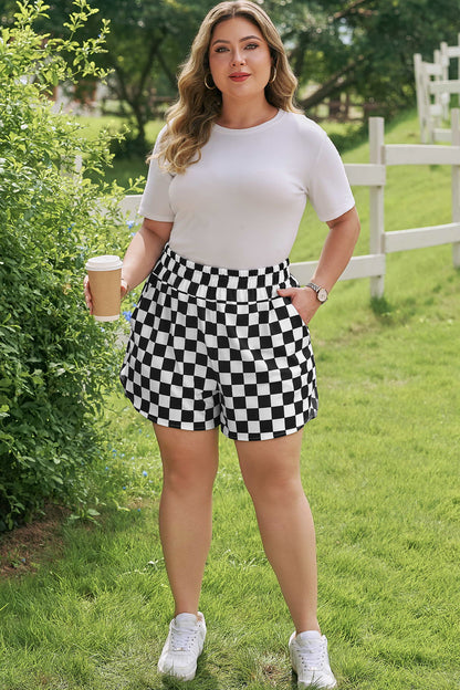 Plus Size Checkered Athleisure Shorts - Plus Size Clothing