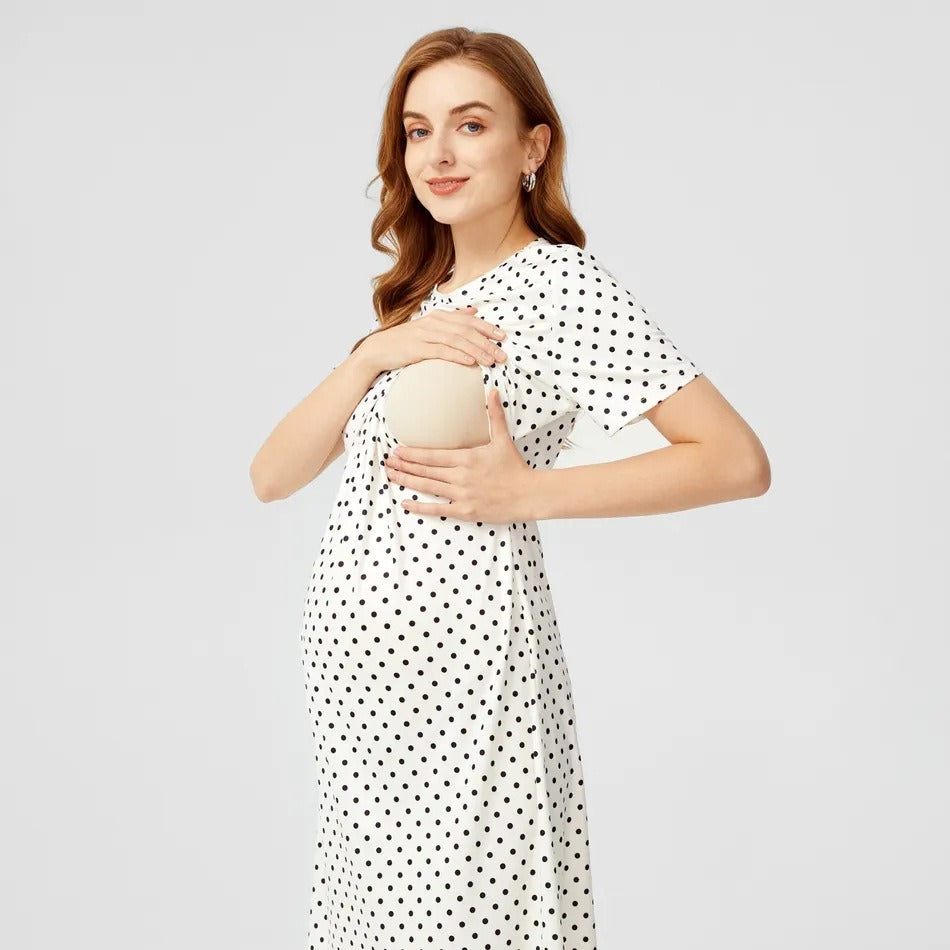 Plus Size Polka Dot Nursing Dress Short Sleeve