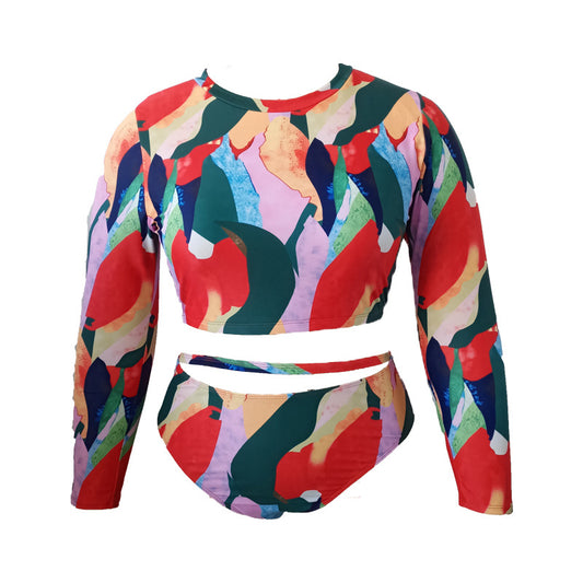 Plus Size Color-block Sleeveless Swimwear