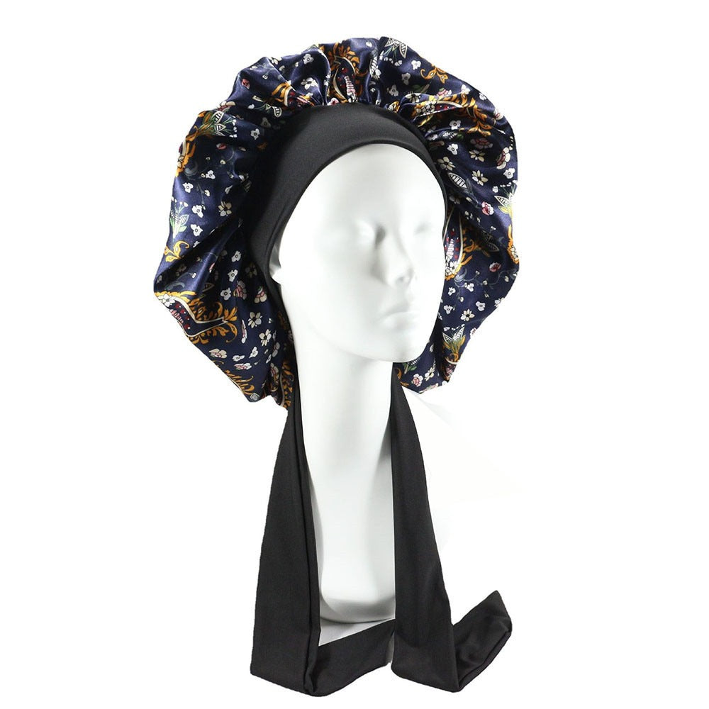 Laced Sleeping Cap Simulation Silk Home Hat Moon Cap Long Hair Care Silk Sleeping Cap Maternity Cap - Plus Size Clothing