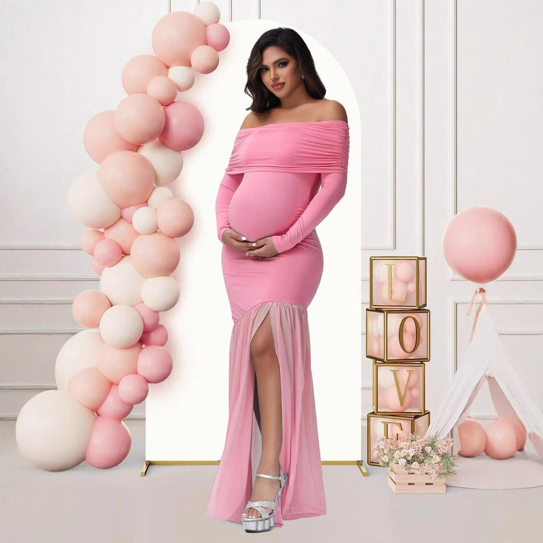 Elegant Fitted Bodycon Mesh Splicing Formal Maternity Dress - Plus Size Clothing