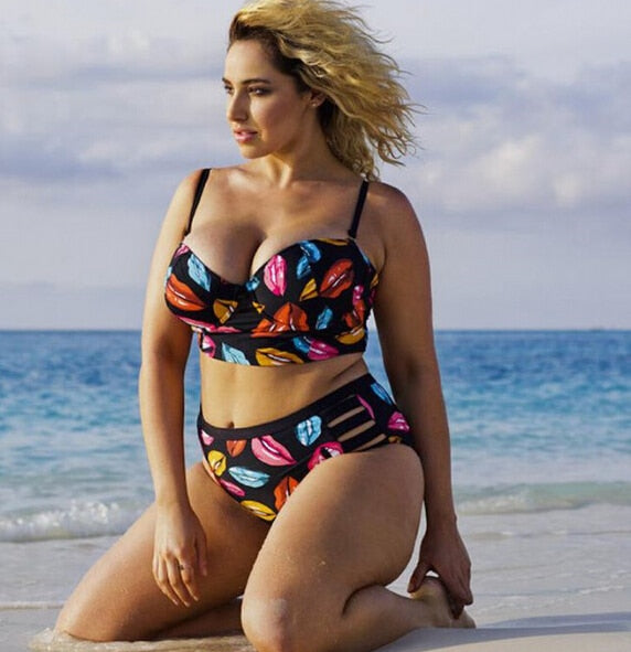 Plus Size Push Up Padded High Waist Bikini Set