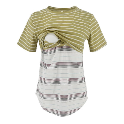 Plus Size Striped Patchwork Maternity Breastfeeding Top