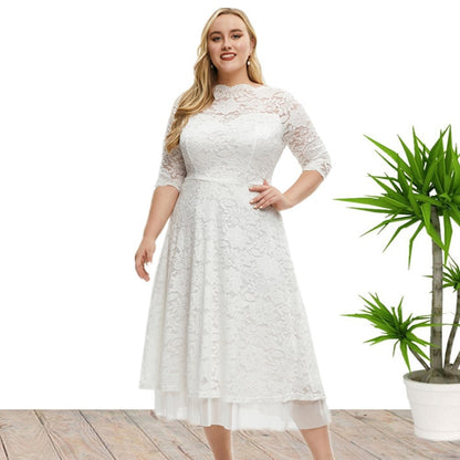 Plus Size Lace Evening Dress High Waist