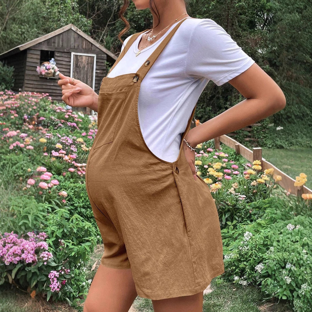 casual breathable maternity shorts adjustable waistband with suspenders five-quarter length - Plus Size Clothing