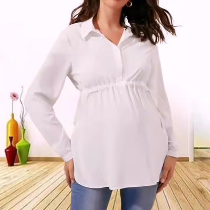 Fashionable solid color V-neck long sleeved maternity shirt - Plus Size Clothing