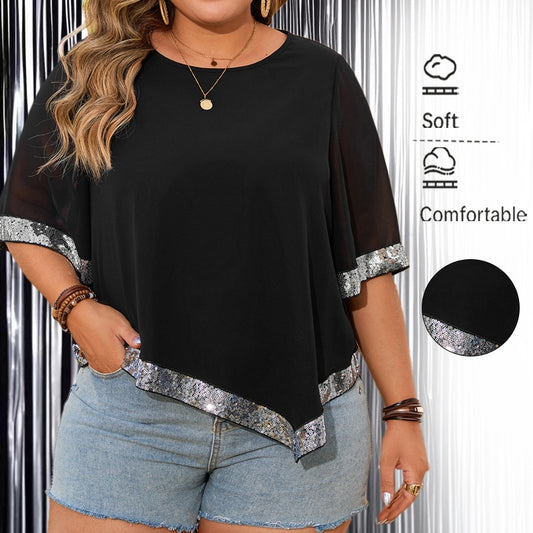 Plus Size Loose V-Neck Short Sleeve Top