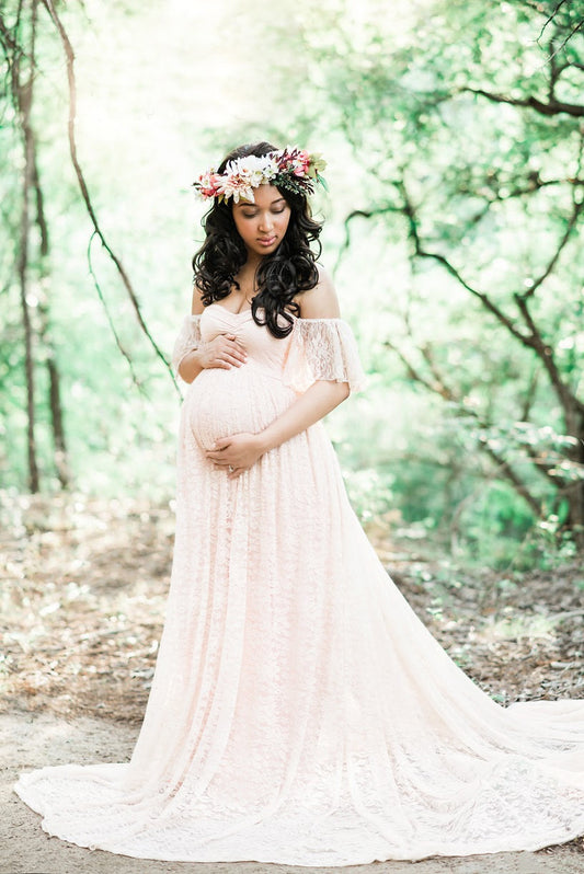 Plus Size Lace Ruffled Off-Shoulder Dress
