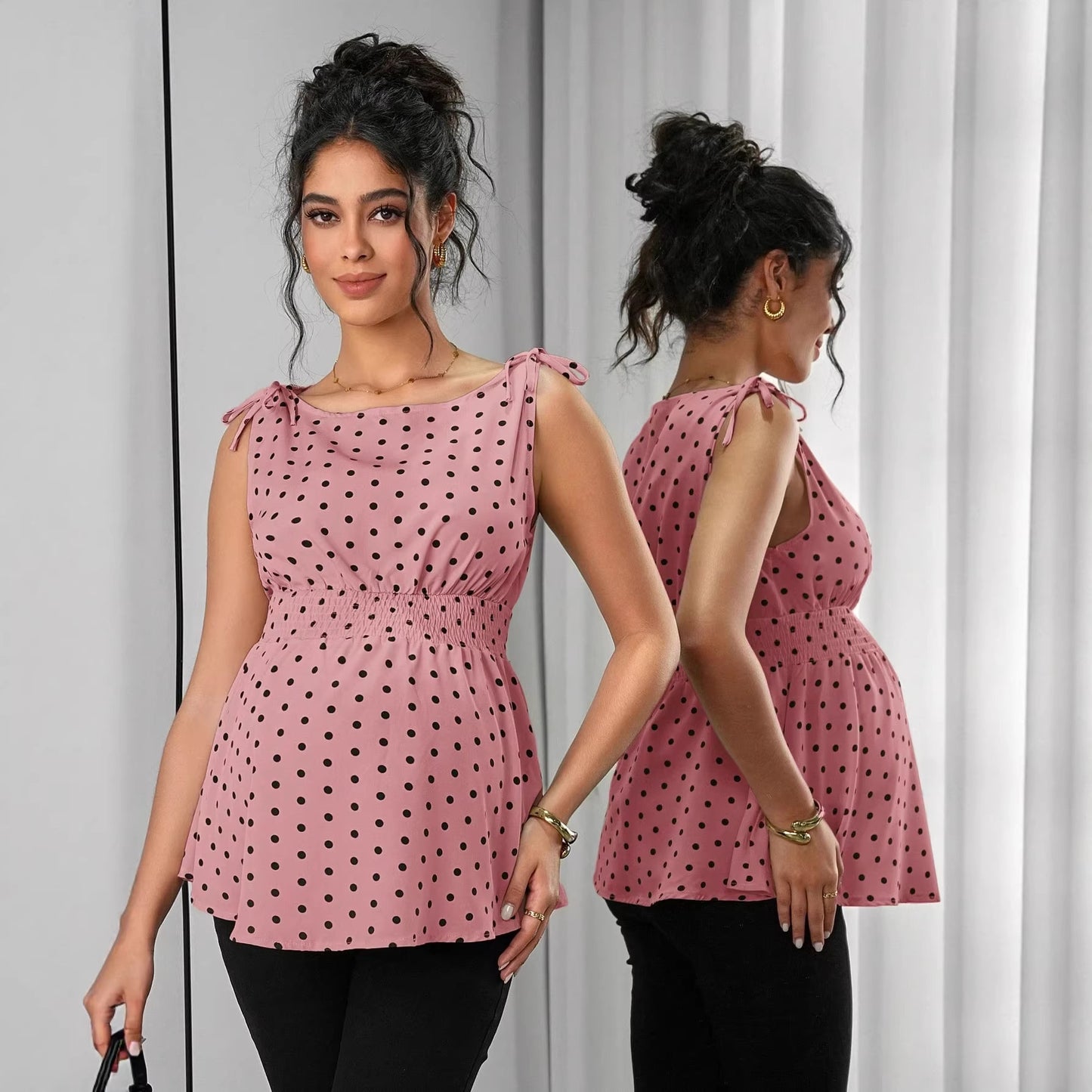 Chic Dot Print Sweet Style Maternity Strapless TopFashion Simple Elegant Spring Summer - Plus Size Clothing