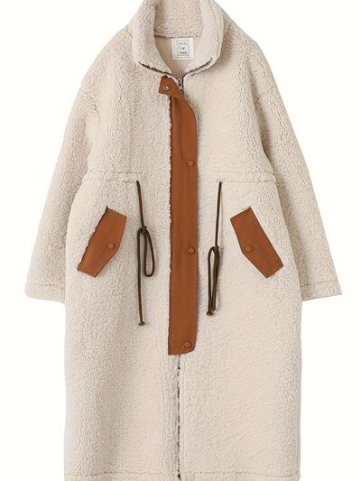 Plus Size Drawstring Zip Up Turtleneck Sherpa Coat - Plus Size XL-4XL - View 5